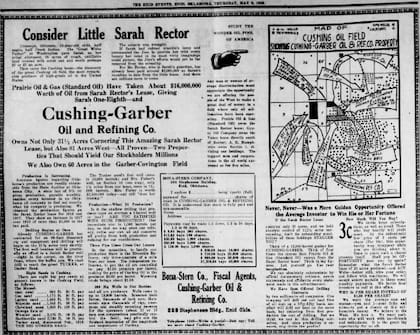 Recorte do jornal Enid de Oklahoma, onde foi anunciada a riqueza que Sarah acumulava mês a mês em 1918.