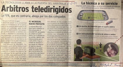 Recorte del periódico español Marca, de febrero de 1999, donde se presenta el sistema ideado por Francisco López Romera, a través de su empresa Micro Ear