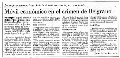 Recortes de las publicaciones en LA NACION del caso del homicidio de la norteamericana Charlotte Roland