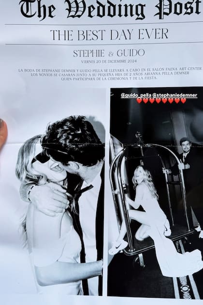 Recuerdo de boda. La invitación al casamiento diseñada
como portada de un diario
ficticio, The Wedding Post.