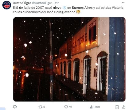 Recuerdo de la última nevada en Buenos Aires por parte de un usuario de X