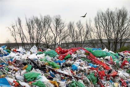 Bolsas de plástico se acumulan en el Ceamse de José León Suárez, en julio de este año