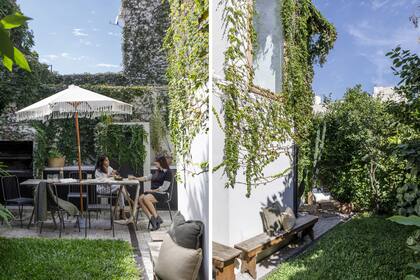 Recuperaron la parrilla existente y la pintaron de blanco. El paisajismo estuvo a cargo de Mercedes Babusci, que mantuvo los árboles añosos y agregó enredaderas y plantas de hoja ancha.