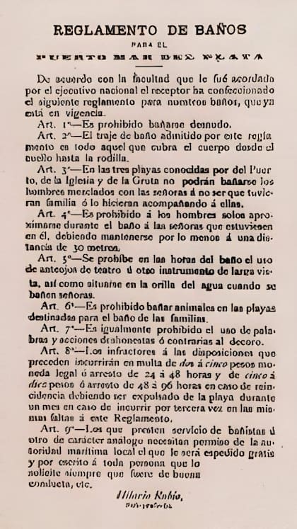 Reglamento de baños para el Puerto de Mar del Plata