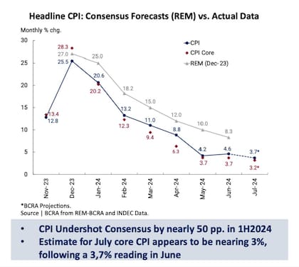 Relevamiento de Expectativas del Mercado (REM) que realiza el Banco Central en contraposición con el Índice de Precios al Consumidor (IPC)