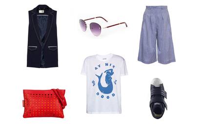 Remera (AyNotDead, $725) Zapatillas (Adidas, $1849) Anteojos (Elizabeth Arden) Cartera (XL, $275 sale Dafiti) Bermuda (Sette, $1980) Chaleco (Awada)