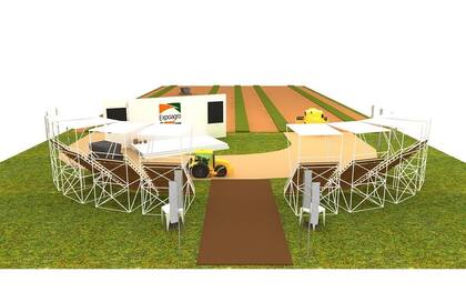 Render con las futuras tribunas y pista de demostración