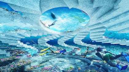Render de la escultura submarina creada por OMA para The ReefLine