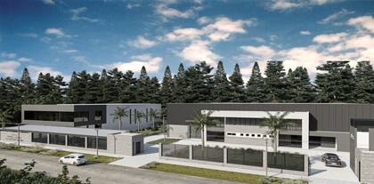 Render de la fábrica de Royal Padel tiene 6000 metros cuadrados y dos naves, una para las paletas y otra para los productos textiles