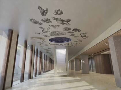 Render de la intervención de Adriana Bustos, ganadora del Premio Azcuy, que se realizará en el lobby del edificio Donna Acqua en Caballito