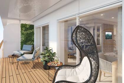 Render del balcón de una de las unidades residenciales (@Storylines)