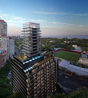 Render del edificio que construye la desarrolladora BrodyFriedman en Núñez donde estaba el hotel alojamiento JJ