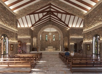 Render del interior de la capilla dedicada al "influencer de Dios", que ya se construye en Mendoza