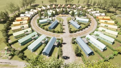 Render del proyecto completo, de 40 casas; 18 ya están listas y habitadas