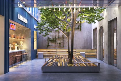 Render del un patio cervecero