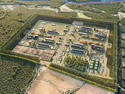 Renderización de lo que sería HIF Paysandú, una refinería de hidrógeno verde