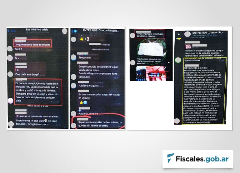 "Repartiendo ampollas de fentanilo, no te quedes sin la tuya en cdelu", otro de los mensajes en los grupos de Telegram