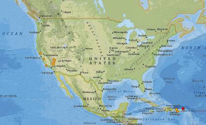 Reporte oficial de los temblores ocurridos en EE.UU. durante las últimas horas
