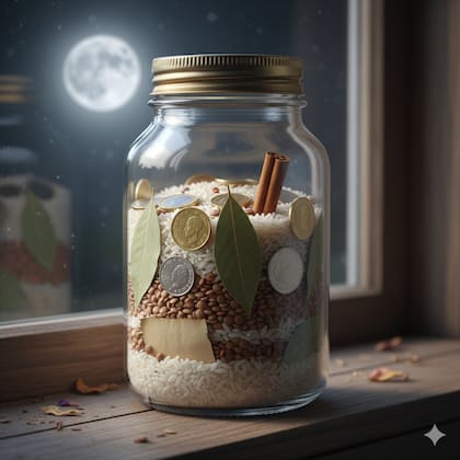 Representación de cómo se vería el frasco de la abundancia que se hace durante la Luna llena de octubre