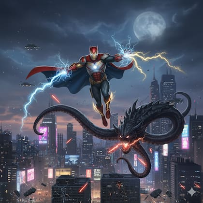 Representación de Omni-Héroe en acción