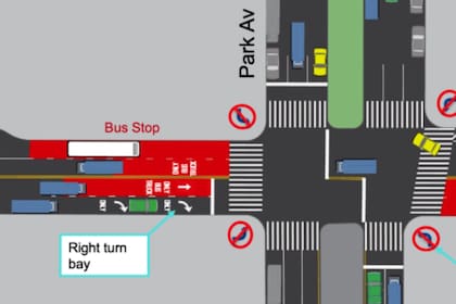 Representación del carril exclusivo para autobuses propuesto para la calle 34