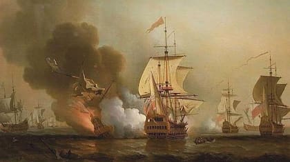 Representación del momento de la explosión. Samuel Scott 1755