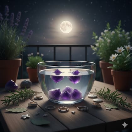 Representación del ritual de recarga de agua de Luna llena