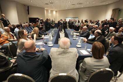 Representantes de pymes, con senadores opositores, en la Legislatura bonaerense