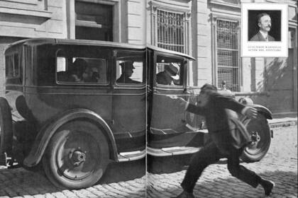 Reproducción del intento de asesinato del presidente Hipólito Yrigyen que realizó la revista Caras y Caretas en su edición del 4 de enero de 1930