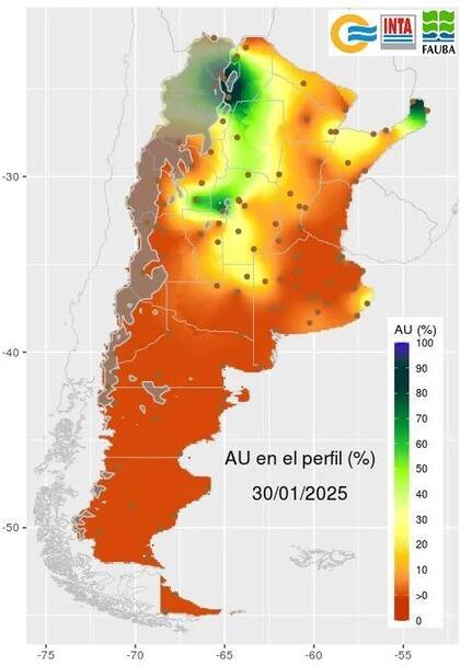 Reserva de agua útil al 30 de enero