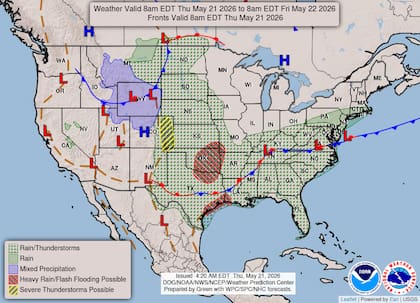 Residentes en cinco estados —Texas, Oklahoma, Arkansas, Kansas y Missouri— enfrentan condiciones de alto riesgo debido a un patrón meteorológico prácticamente estacionario