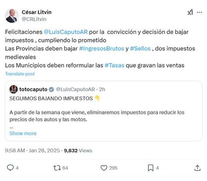 Respuesta de César Litvin a Luis Caputo, ministro de Economía