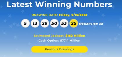 Resultados de la lotería Mega Millions del 15 de septiembre