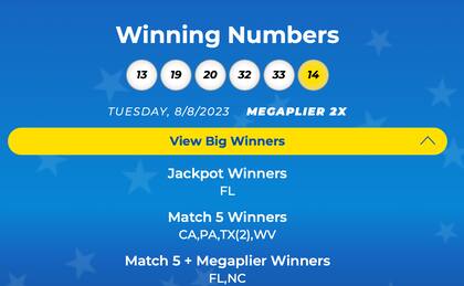 Resultados de la lotería Mega Millions del 8 de agosto