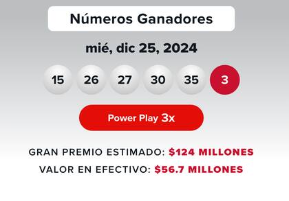 Resultados de la lotería Powerball de este miércoles.