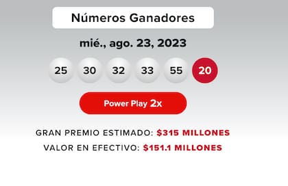Resultados de la lotería Powerball del 23 de agosto