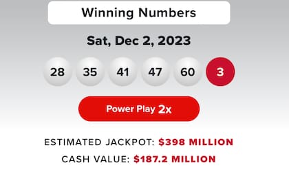 Resultados de la lotería Powerball en EE.UU. del 2 de diciembre