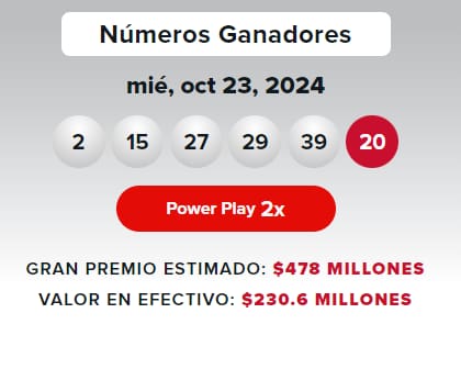 Resultados del sorteo de Powerball del miércoles 23 de octubre.