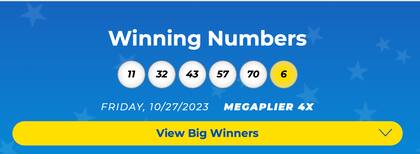 Resultados del sorteo Mega Millions del 30 de octubre