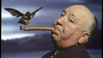 Retrato elegido y armado por Alfred Hitchcock para la promoción de la película Los pájaros en 1963