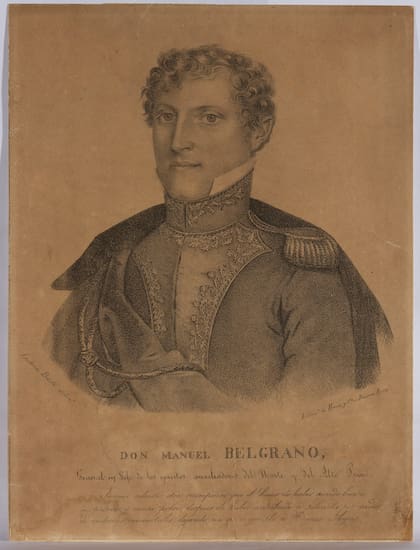 Retrato de Manuel Belgrano realizado por la imprenta litográfica de César Hipólito Bacle