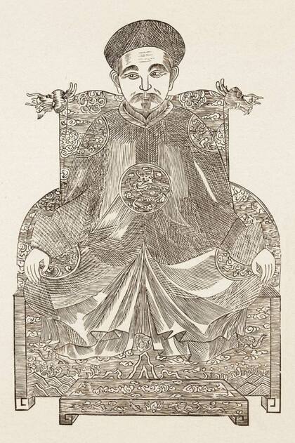 Retrato de xilografía del emperador de Mongolia Kublai Khan (1215-1294)