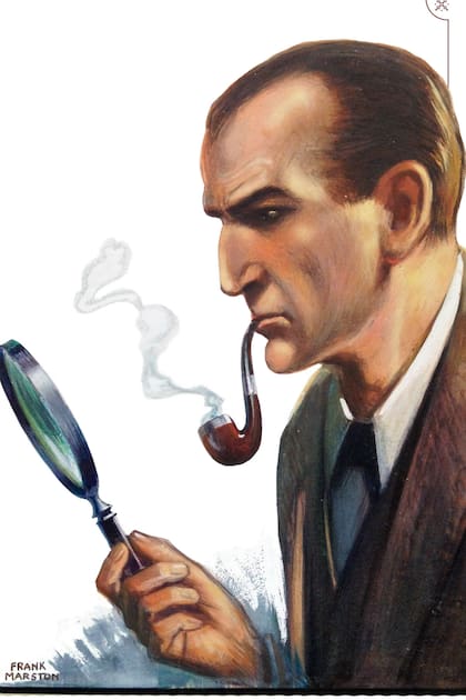 Retrato del célebre detective Sherlock Holmes que se exhibe en la muestra Los libros de Conan Doyle, en la Biblioteca Nacional