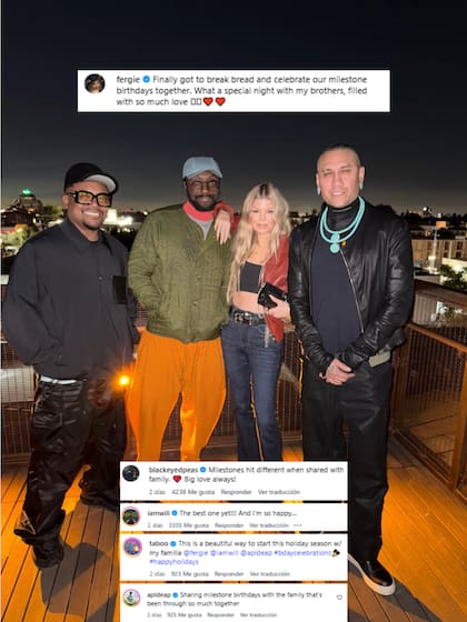 Reunión de los Black Eyed Peas, Apl.de.ap, Will.i.am, Fergie y Taboo compartieron una cena de cumpleaños juntos (Foto: Instagram @fergie)
