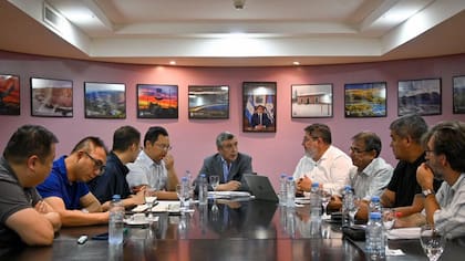 Reunión entre los funcionarios de Santa Cruz, dirigentes de la UOCRA y representantes de la UTE que construye las represas .-