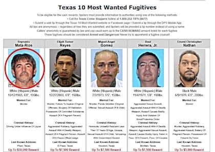 Reynaldo Mata Ríos, sospechoso de asesinato, fue incluido en la lista de "Los 10 más buscados" de Texas