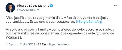 Ricardo López Murphy opinó sobre la agresión a Berni durante la protesta