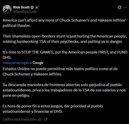 Rick Scott pide por la financiación del DHS