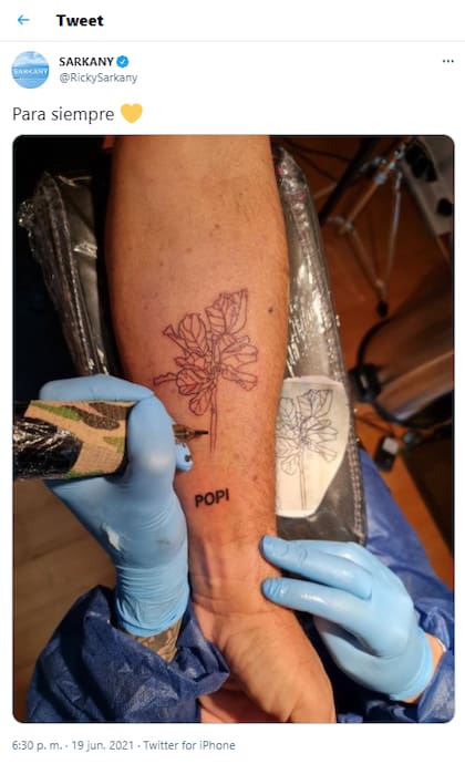 Ricky Sarkany se tatuó el antebrazo en honor a su hija Sofía