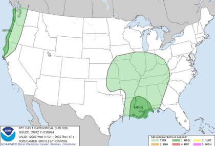 Riesgo de inundaciones en el sur: las lluvias en el Valle del Mississippi y Tennessee podrían causar inundaciones en Luisiana y Misisipi.